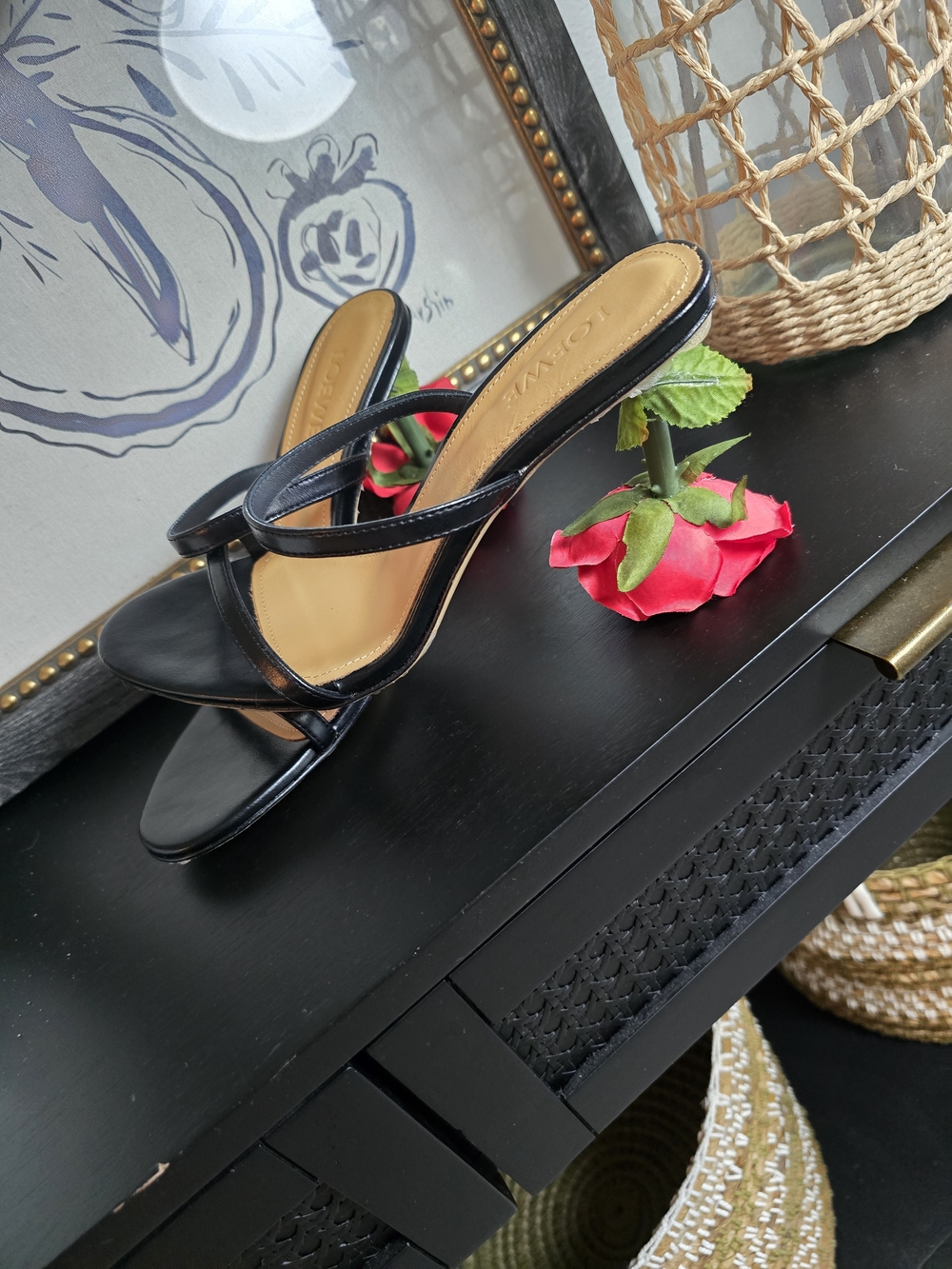 Loewe Women's Rose Heel Leather Sandals 39 Italy
